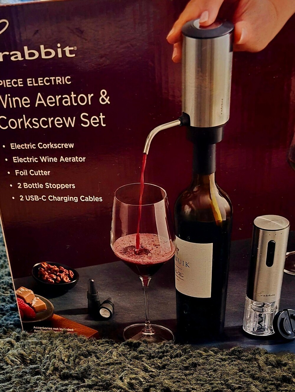 Rabbit Electric Wine Aerator & Corkscrew Set - Silver
